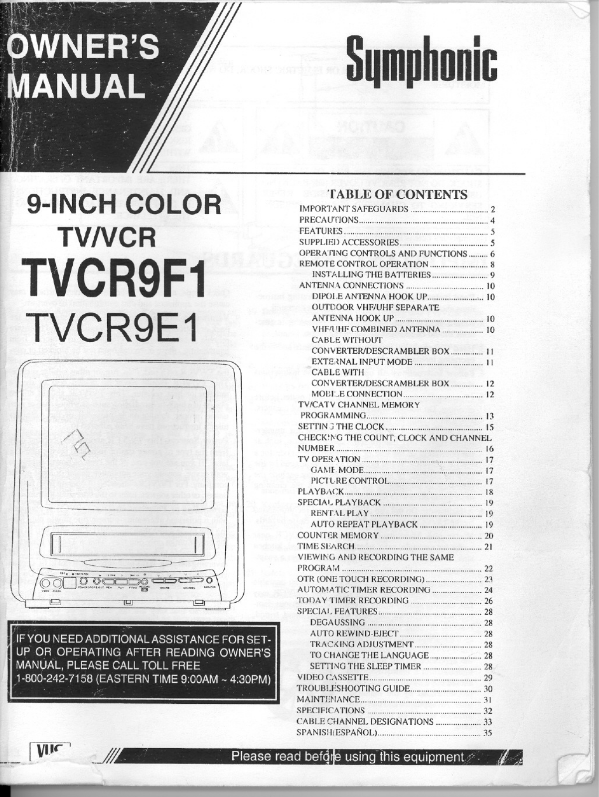 Symphonic TVCR9F1 User Manual