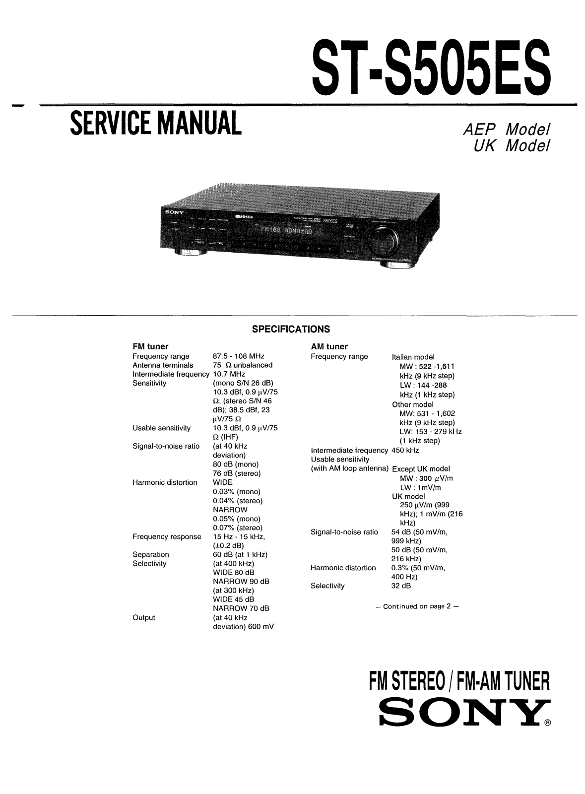 Sony ST-S505ES Service Manual