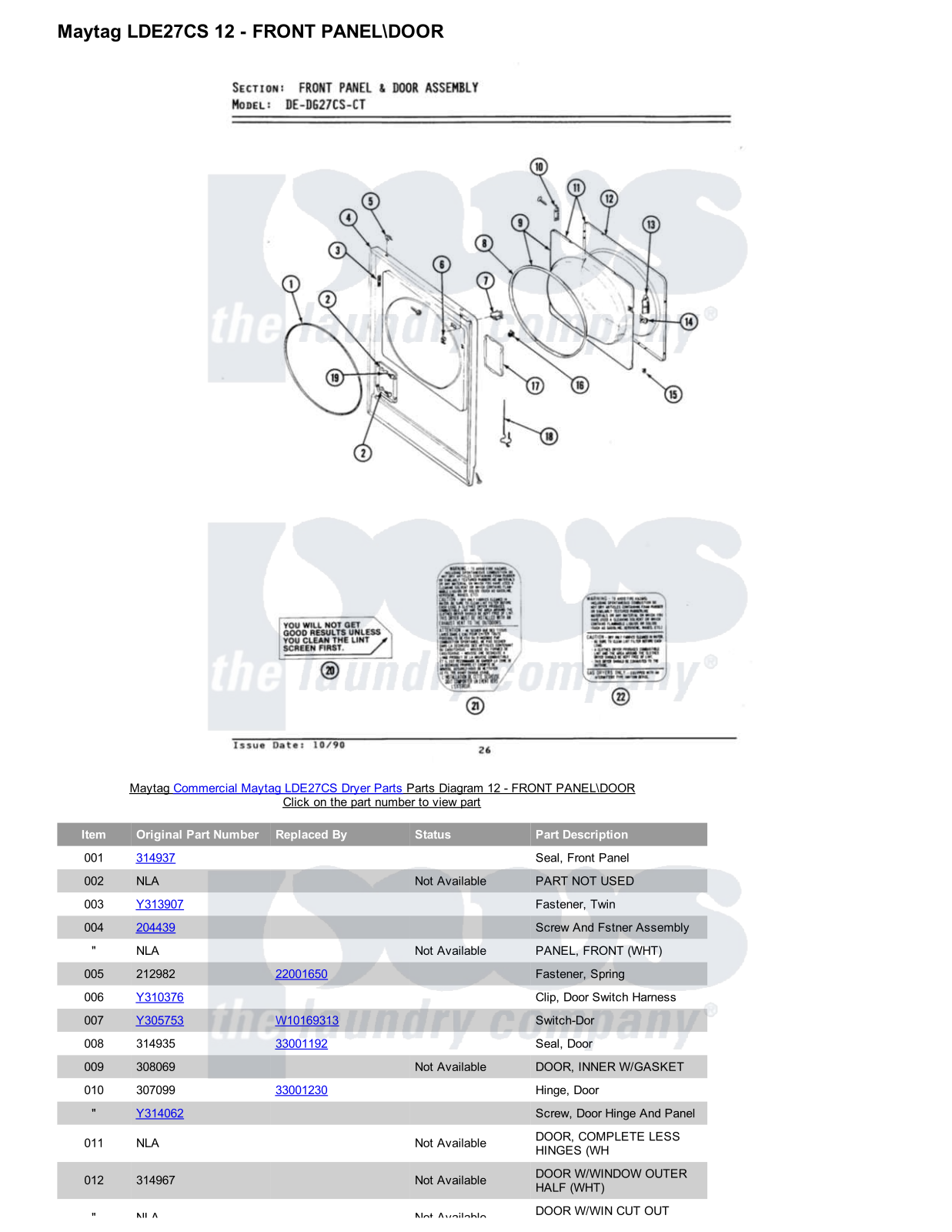 Maytag LDE27CS Parts Diagram