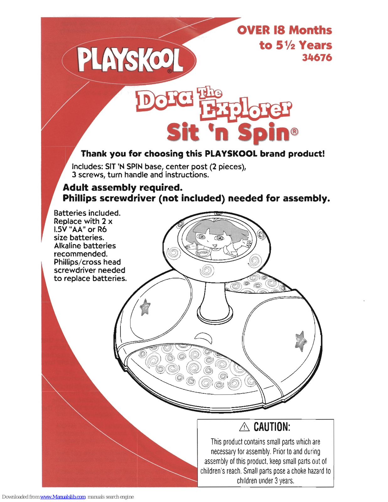 Playskool Sit n Spin 34676, Dora the Explorer Sit 'n Spin, 34676 Instruction Manual