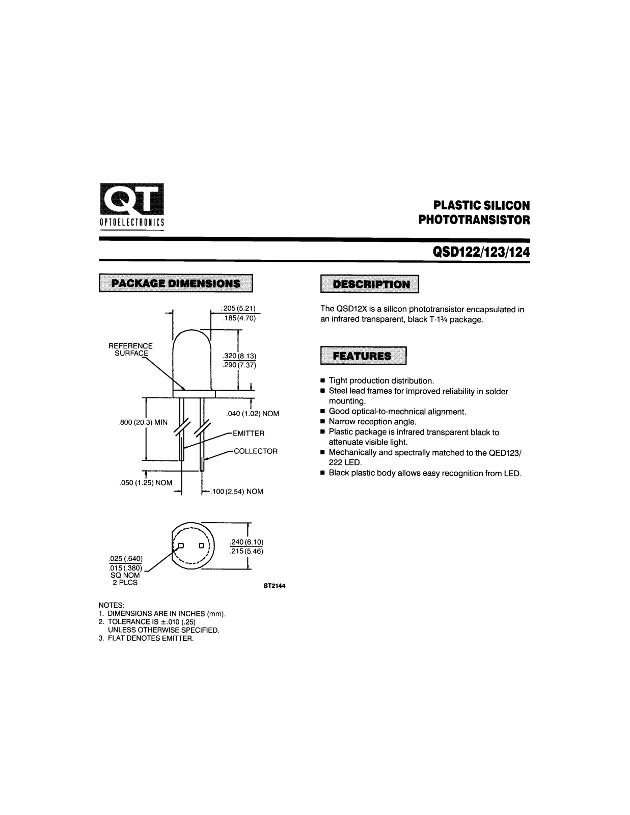 QT QSD123, QSD124, QSD122 Datasheet