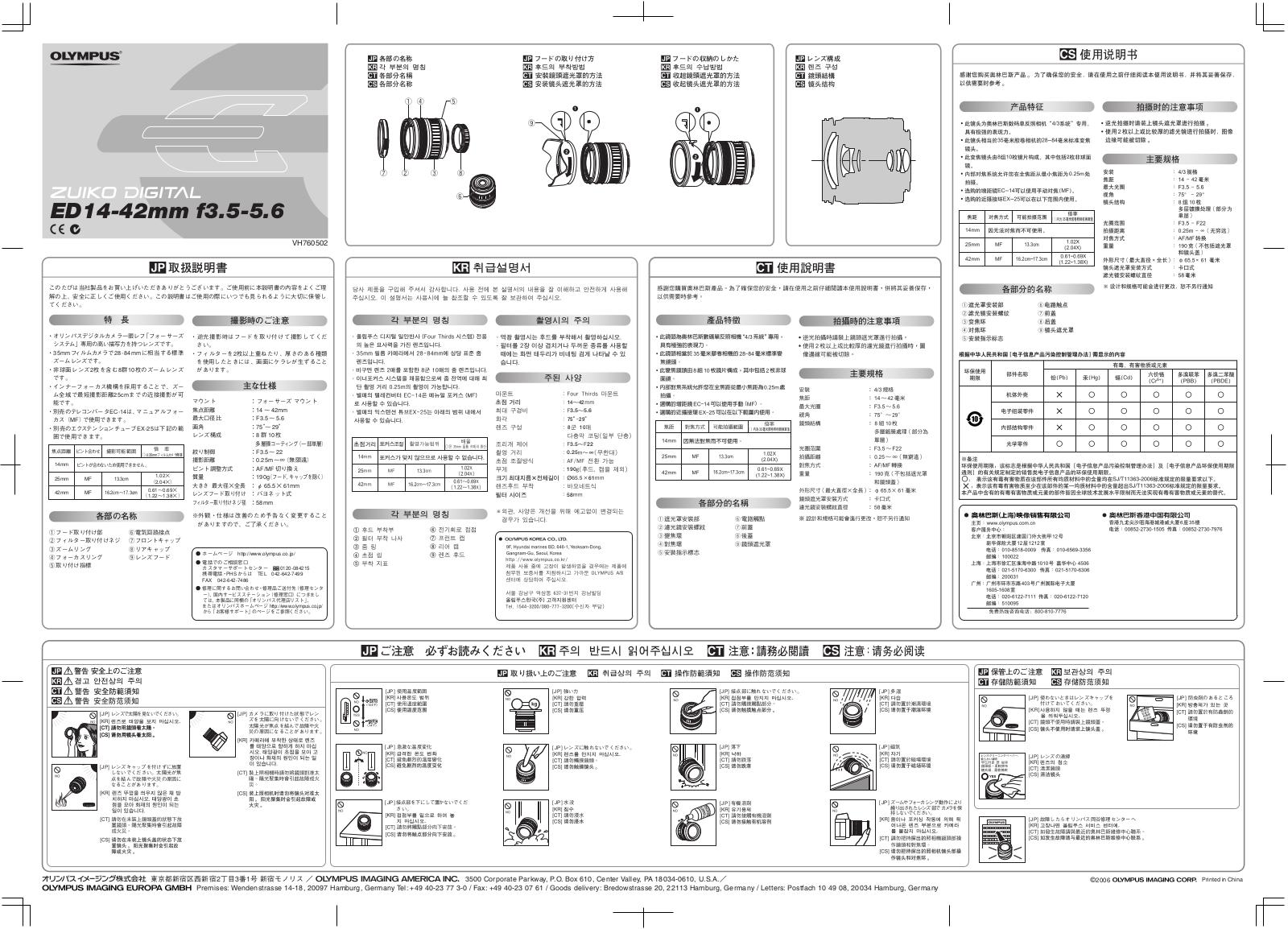 Olympus ED14-42mm f3.5-5.6 INSTRUCTION MANUAL