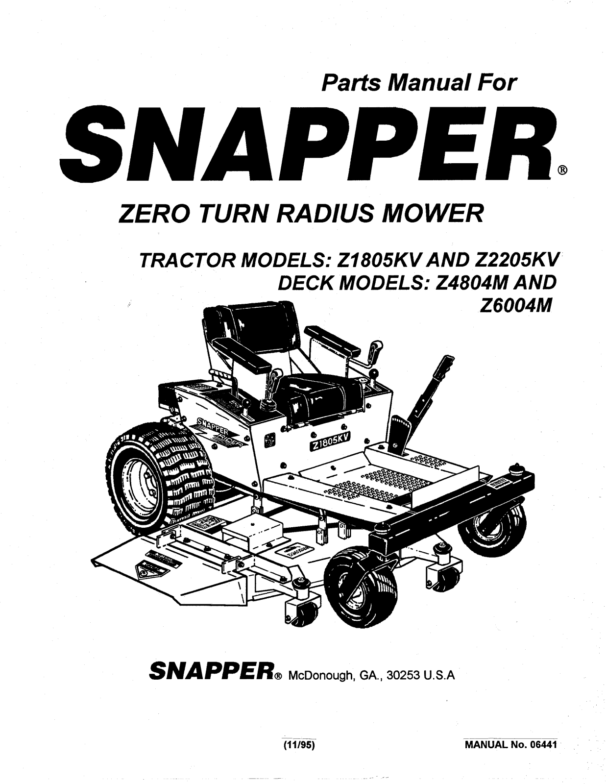 Snapper Z2205KV, Z1805KV User Manual