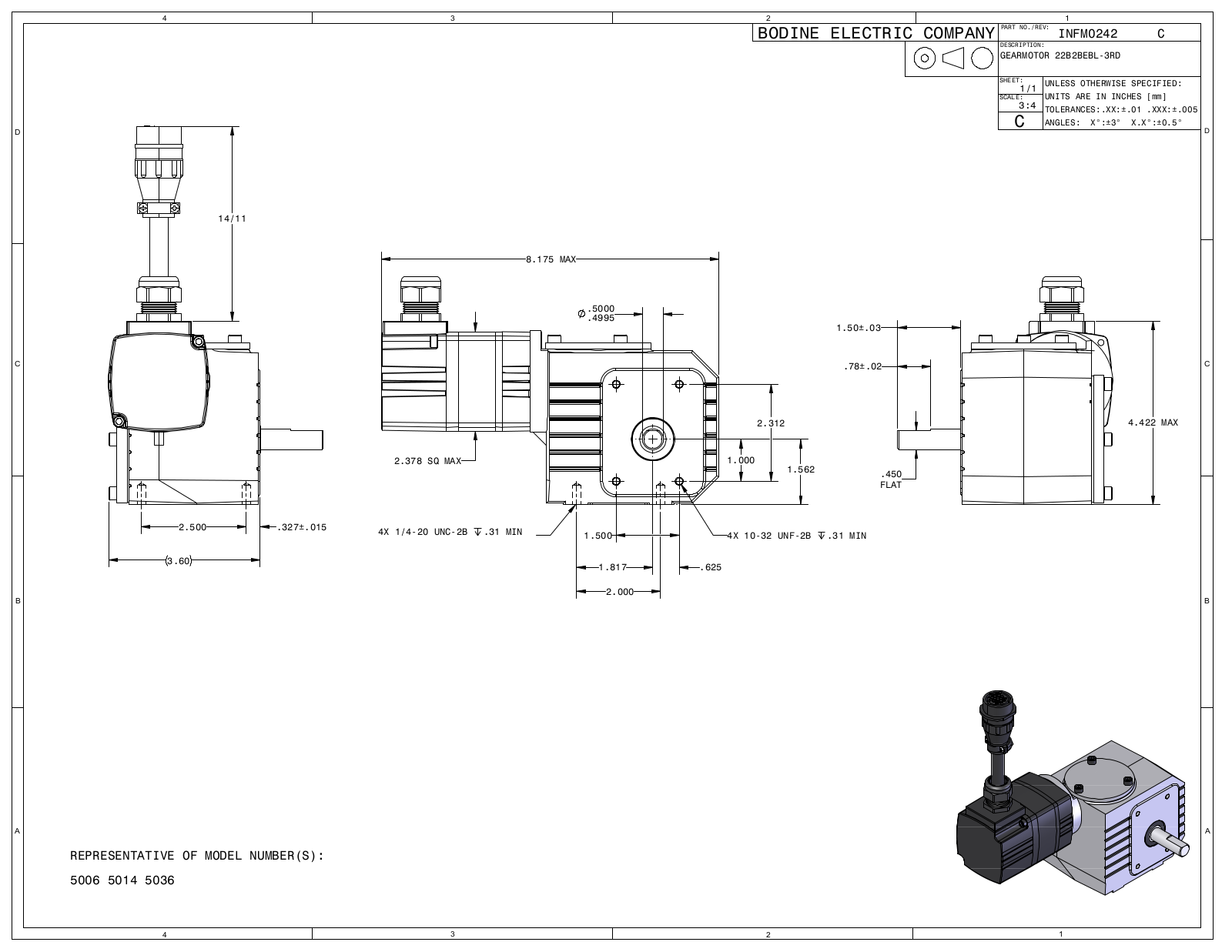 Bodine 5006, 5014, 5036 Reference Drawing