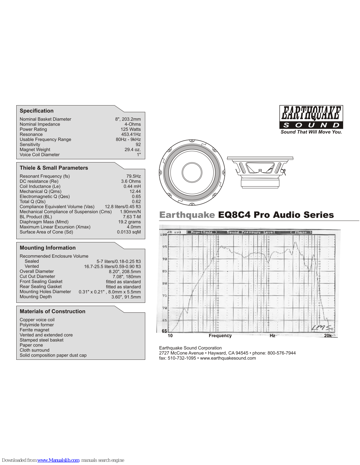 EarthQuake EQ8C4 Specifications