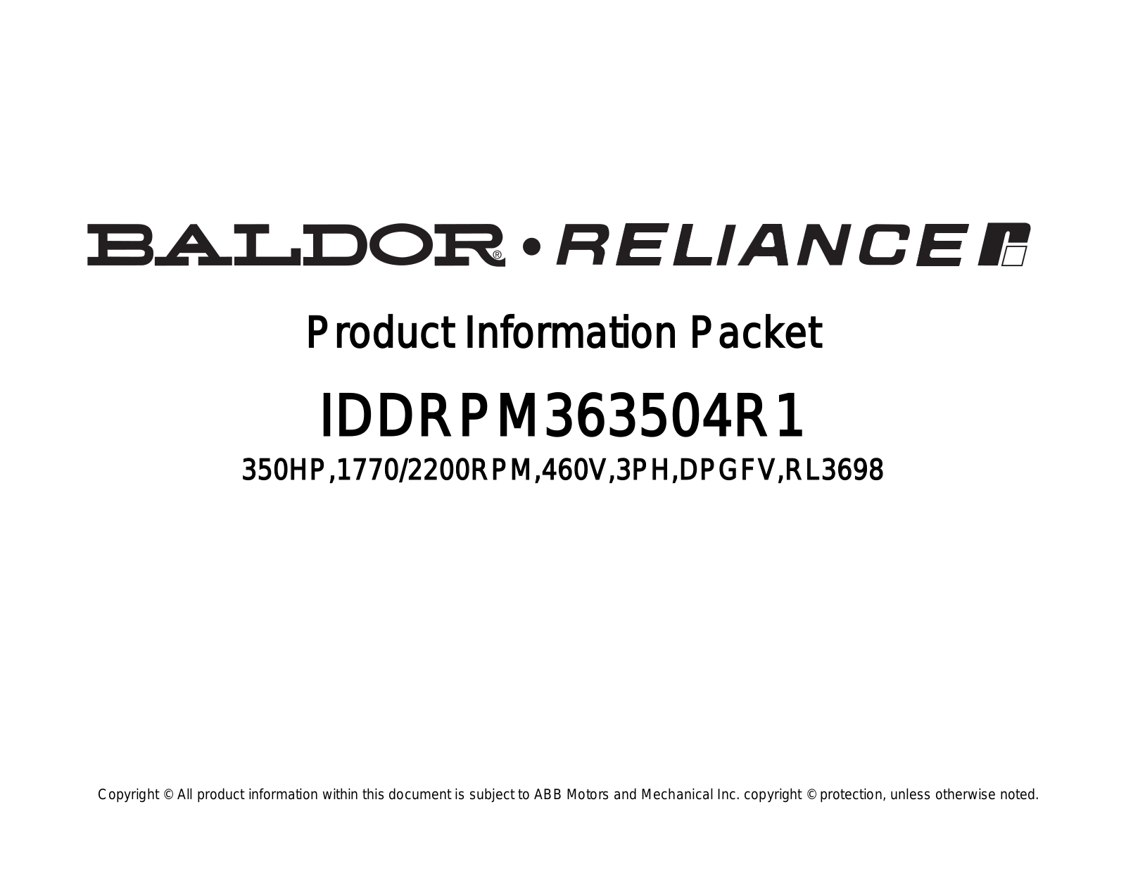 Baldor IDDRPM363504R1 Product Information Sheet