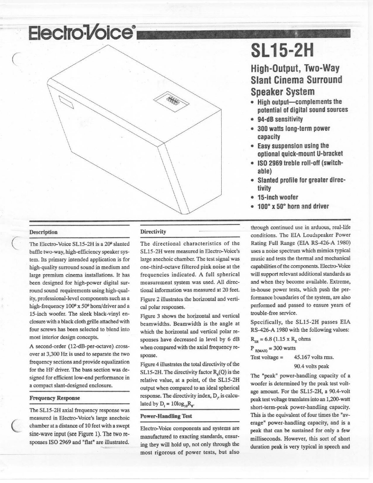 Electro-Voice SL 15-2H User Manual