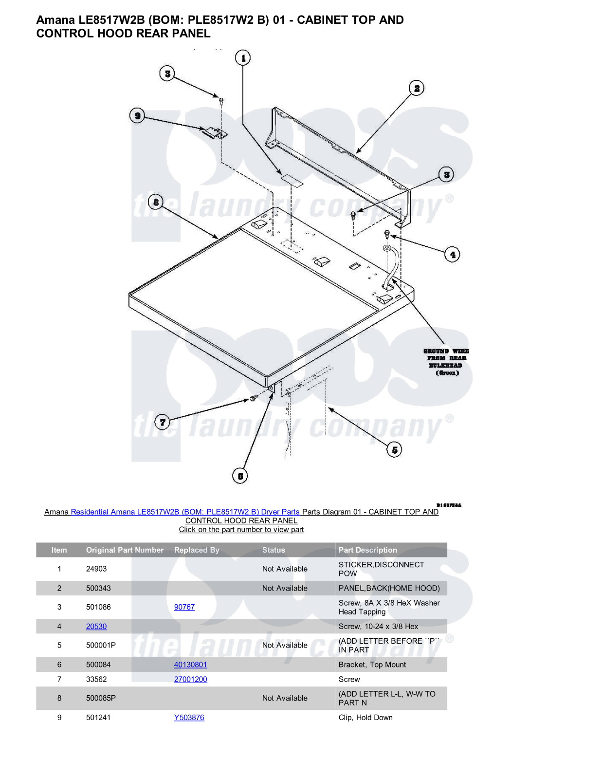 Amana LE8517W2B Parts Diagram