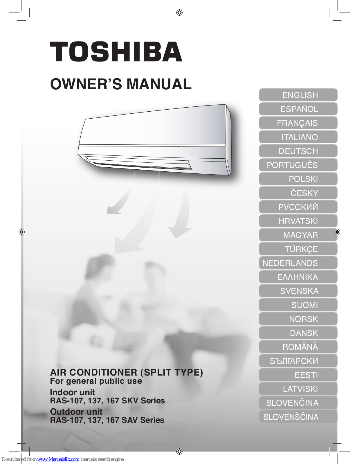 Toshiba RAS-107SKV Series, RAS-137SKV Series, RAS-167SKV Series, RAS-107SAV Series, RAS-137SAV Series Owner's Manual