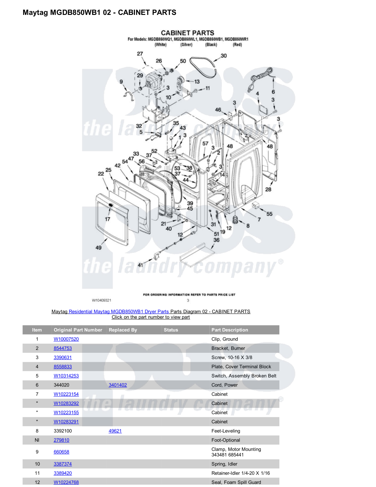 Maytag MGDB850WB1 Parts Diagram