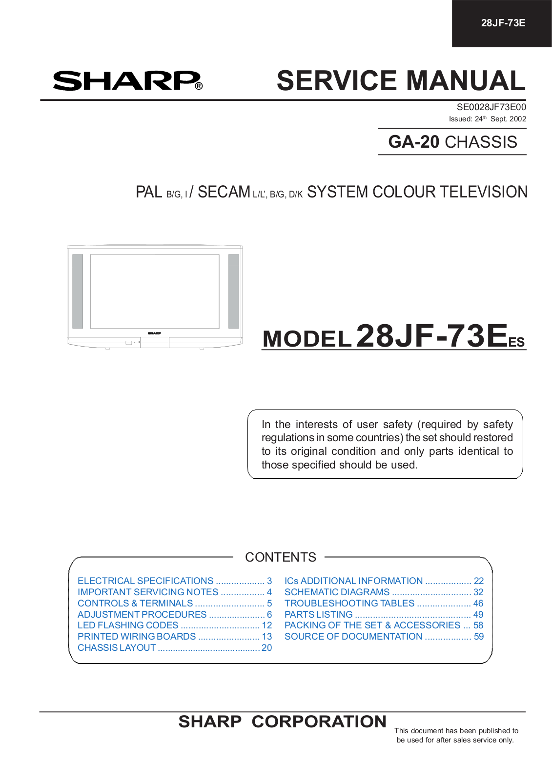 Sharp 28JF73E Service Manual