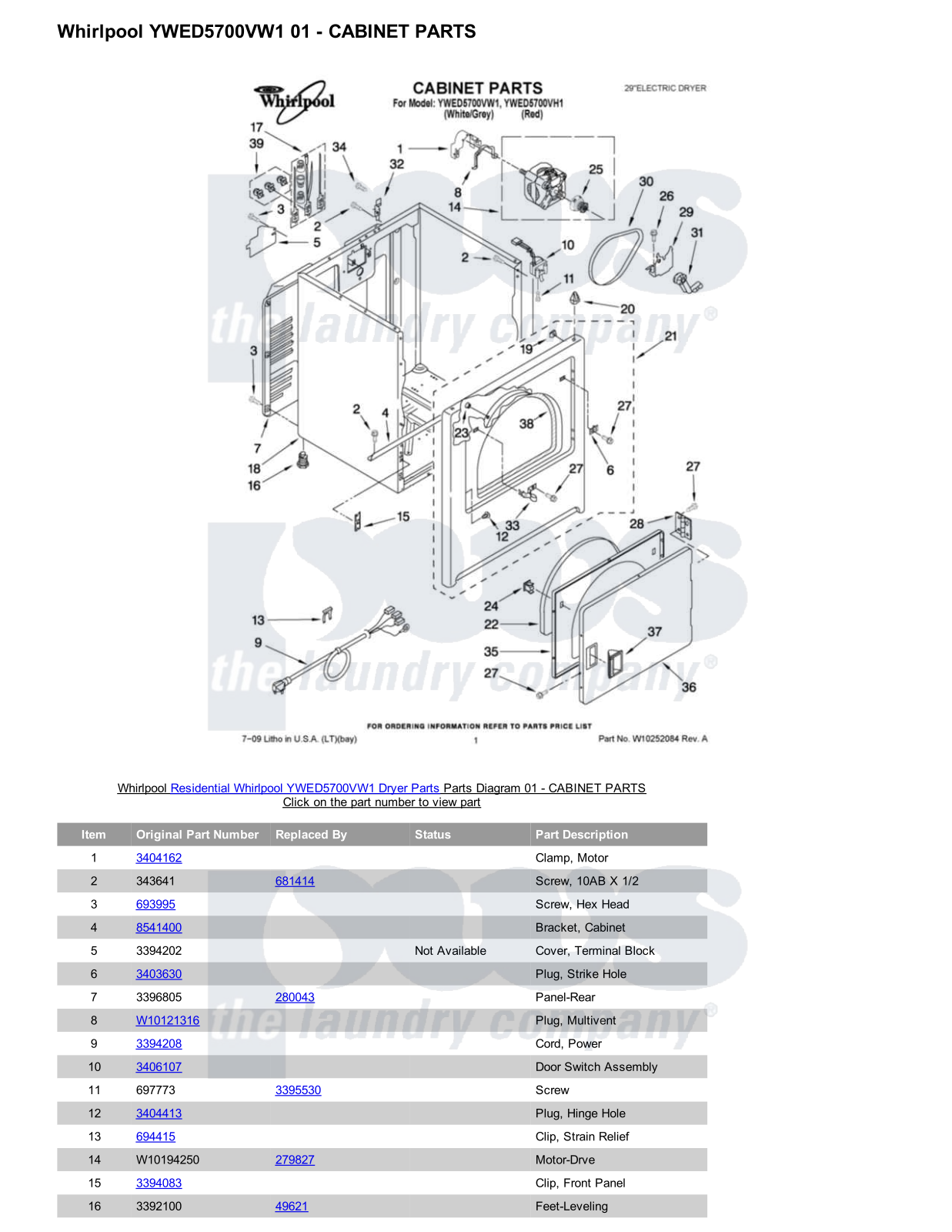 Whirlpool YWED5700VW1 Parts Diagram