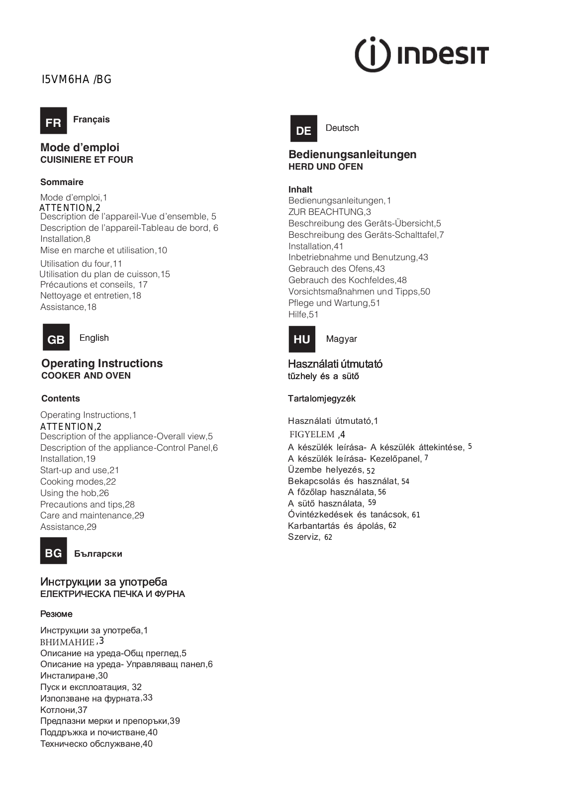 INDESIT I5VM6HA(W)/BG User Manual