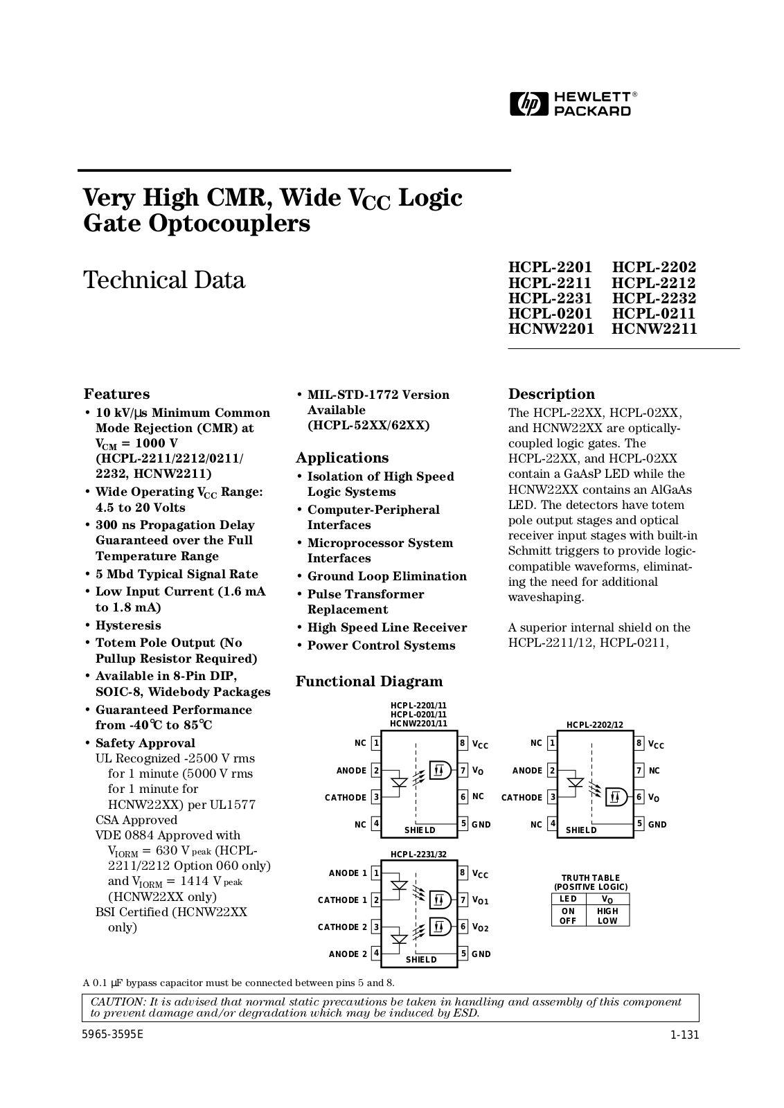 HP HCPL-2232, HCPL-0211, HCPL-0201, HCPL-2202, HCPL-2201 Datasheet