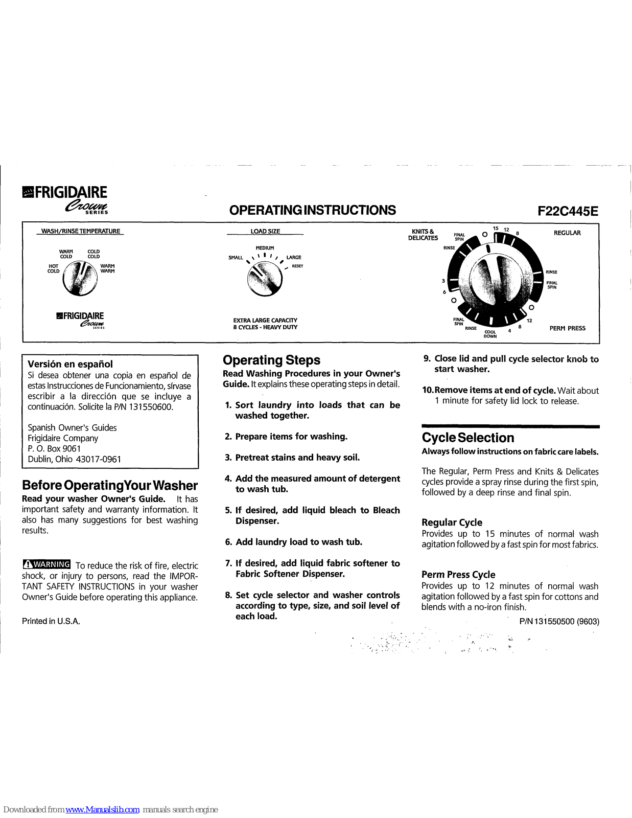 Frigidaire F22C445E Operating Instructions Manual - ManualMachine.com