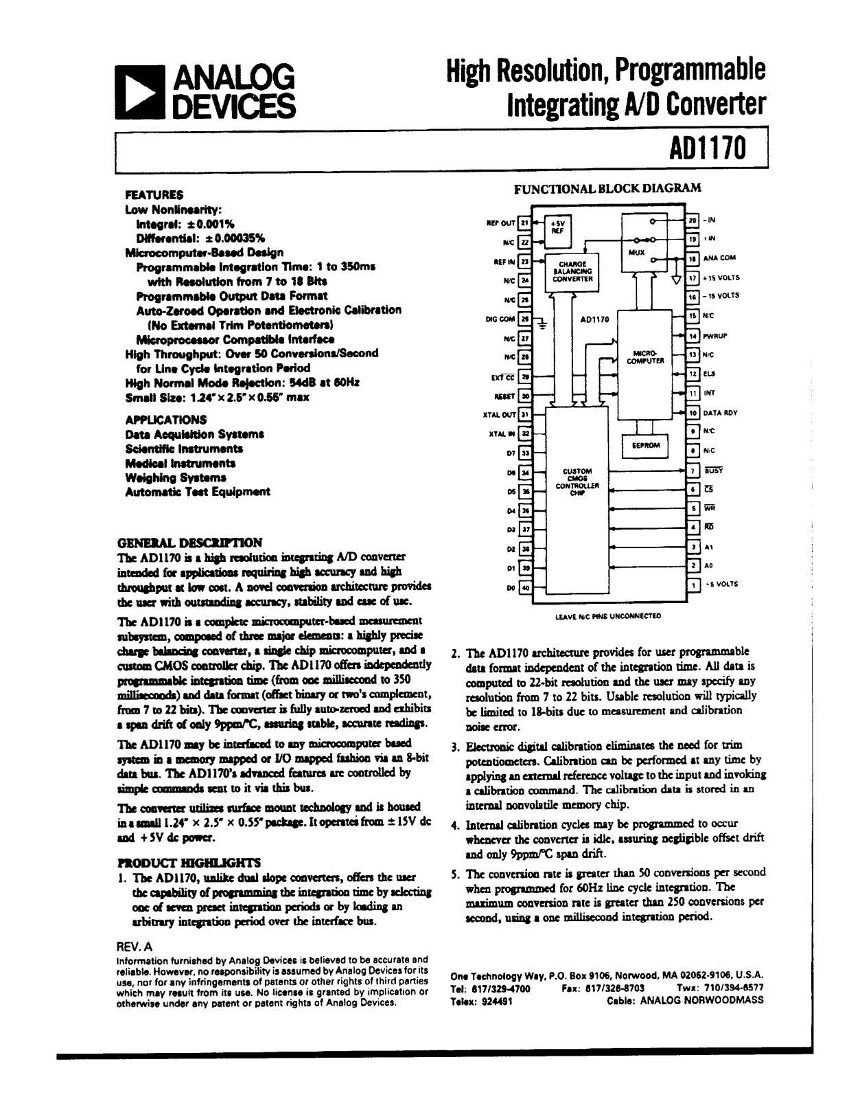 Analog Devices AD1170 a Datasheet