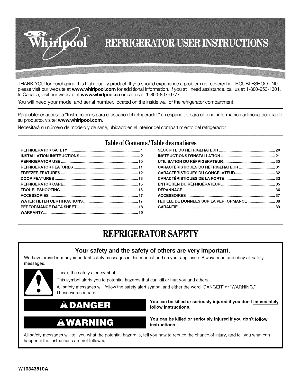 Whirlpool WRT311SFYB00, WRT311SFYB01, WRT311SFYT00, WRT311SFYT01, WRT311SFYW00 Owner’s Manual