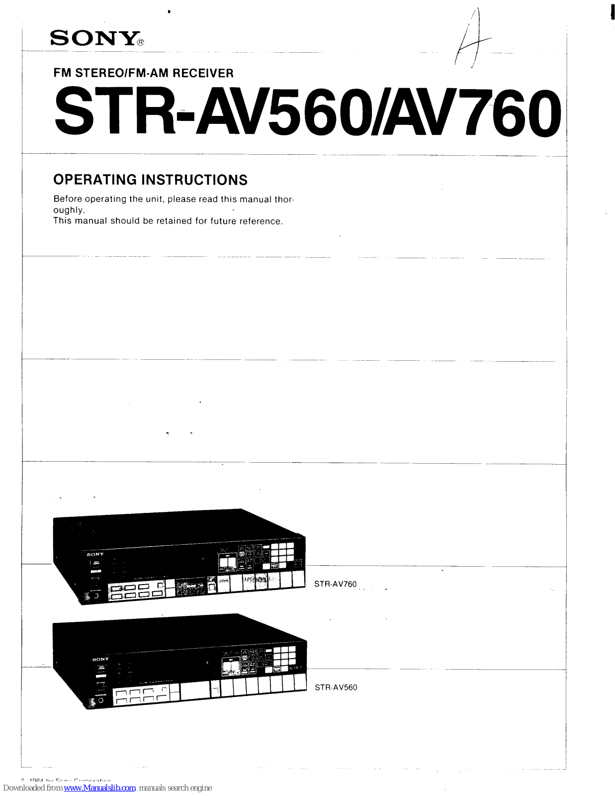 Sony STR-AV760 Operating Instructions Manual