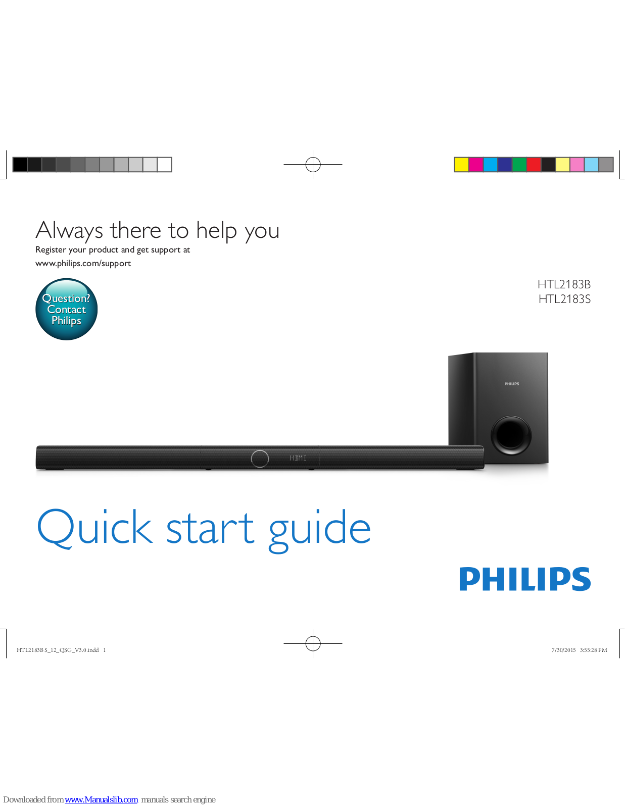 Philips HTL2183B, HTL2183S Quick Start Manual