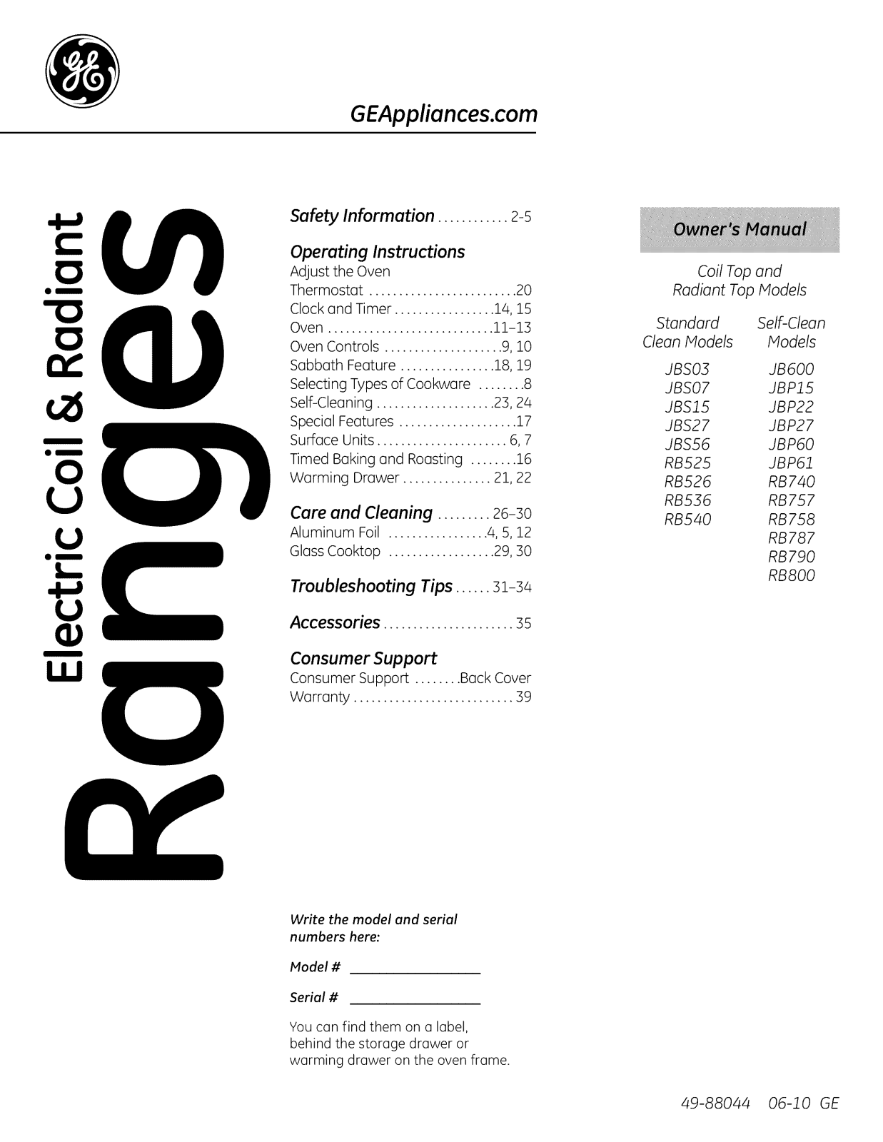 Hotpoint RB757BH6WH, RB540SP2SA, RB525DP2WH, RB525DP2CT, JBS56WL1WW Owner’s Manual