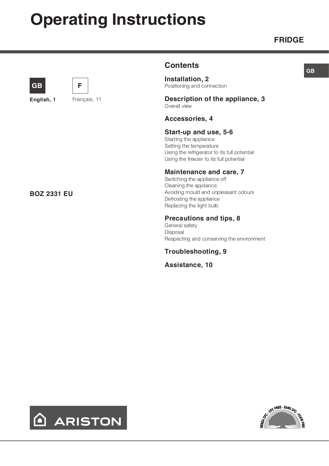 Hotpoint BOZ 2331 EU User Manual