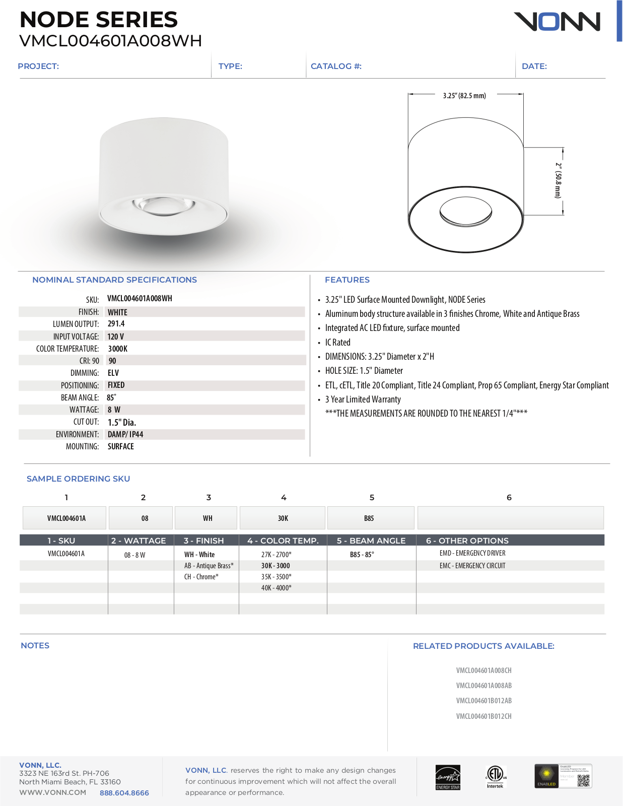 VONN Lighting UCZY1383 Specifications - ManualMachine.com