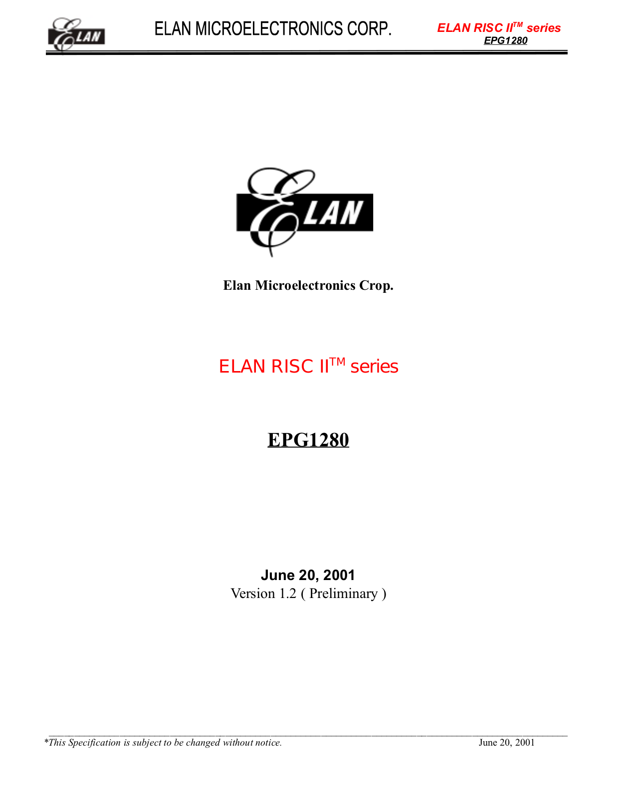 ELAN EPG1280 Datasheet