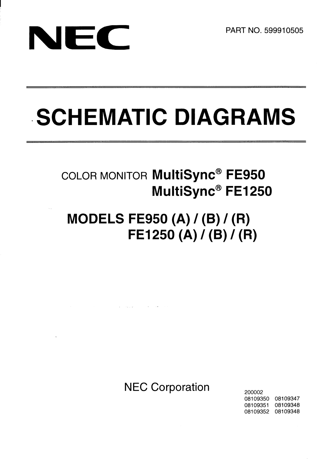 NEC MultiSync FE1250, MultiSync FE950 Schematic