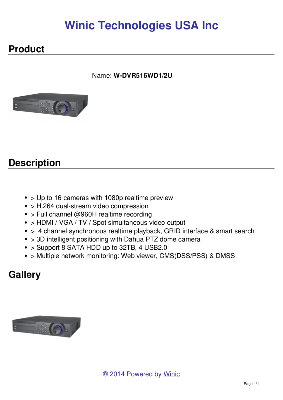 Cantek CW-W-DVR516WD1-2U Specsheet