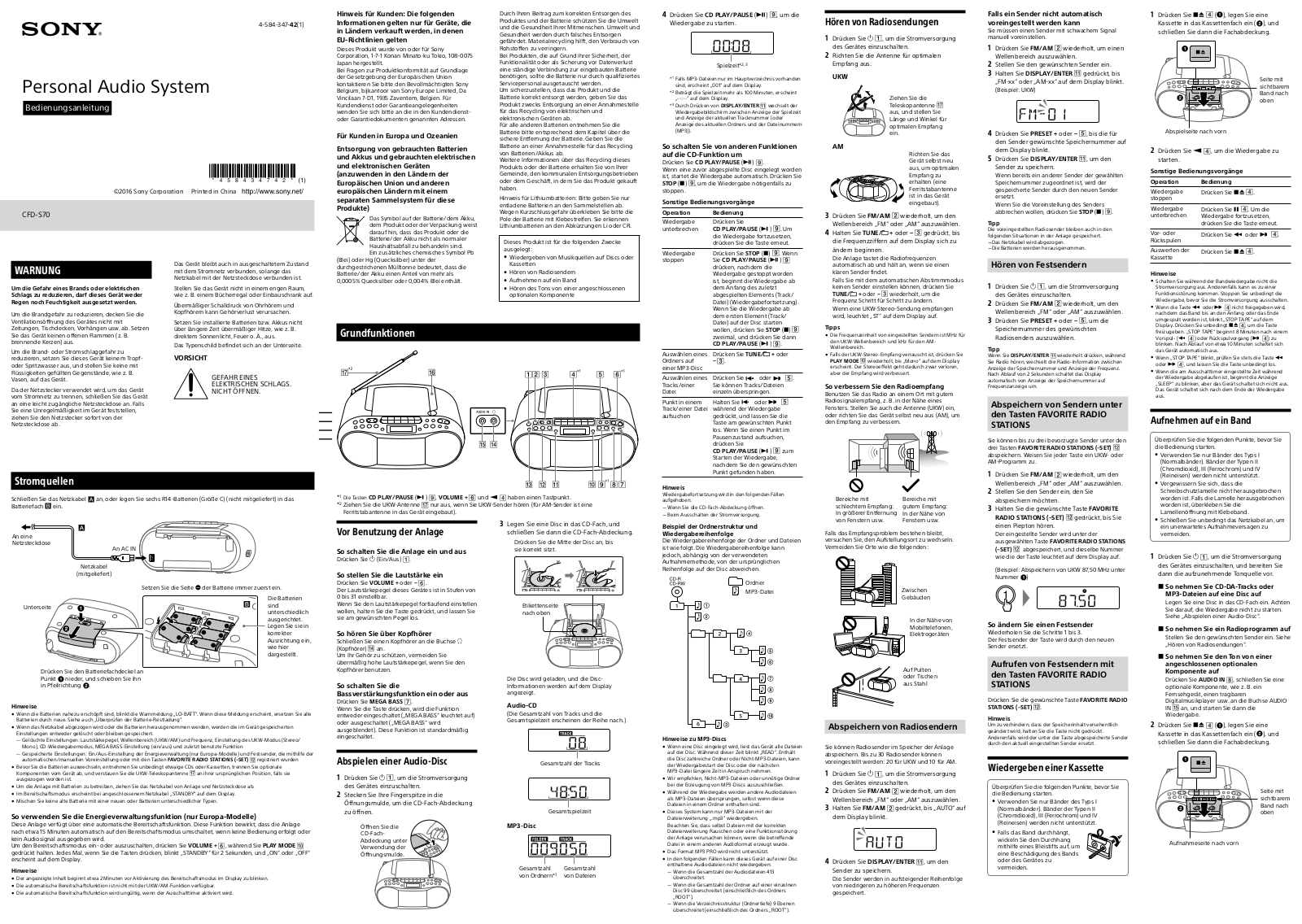 Sony CFD-S70 User guide