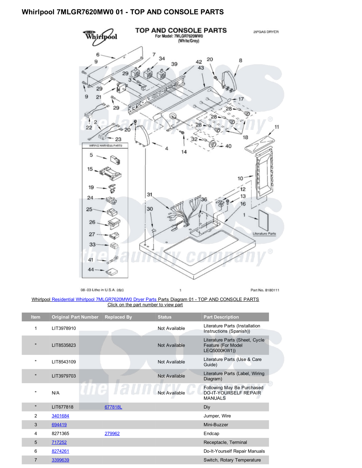 Whirlpool 7MLGR7620MW0 Parts Diagram