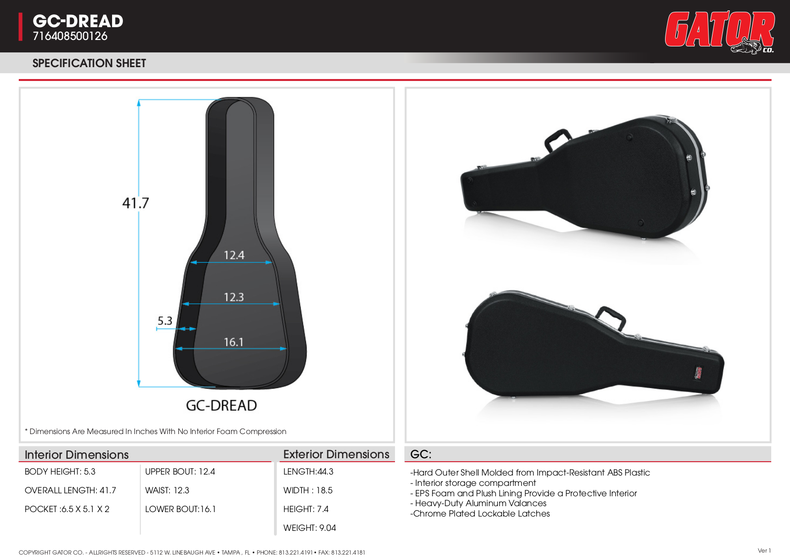 Gator GC-DREAD Specifications