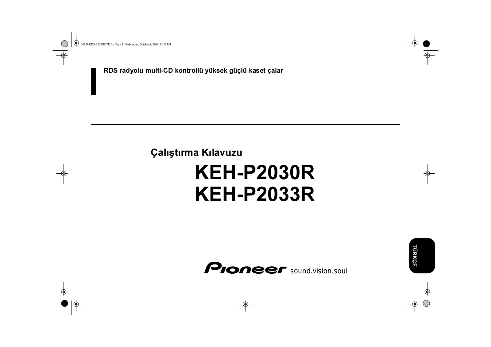 Pioneer KEH-P2033R, KEH-P2030R User Manual