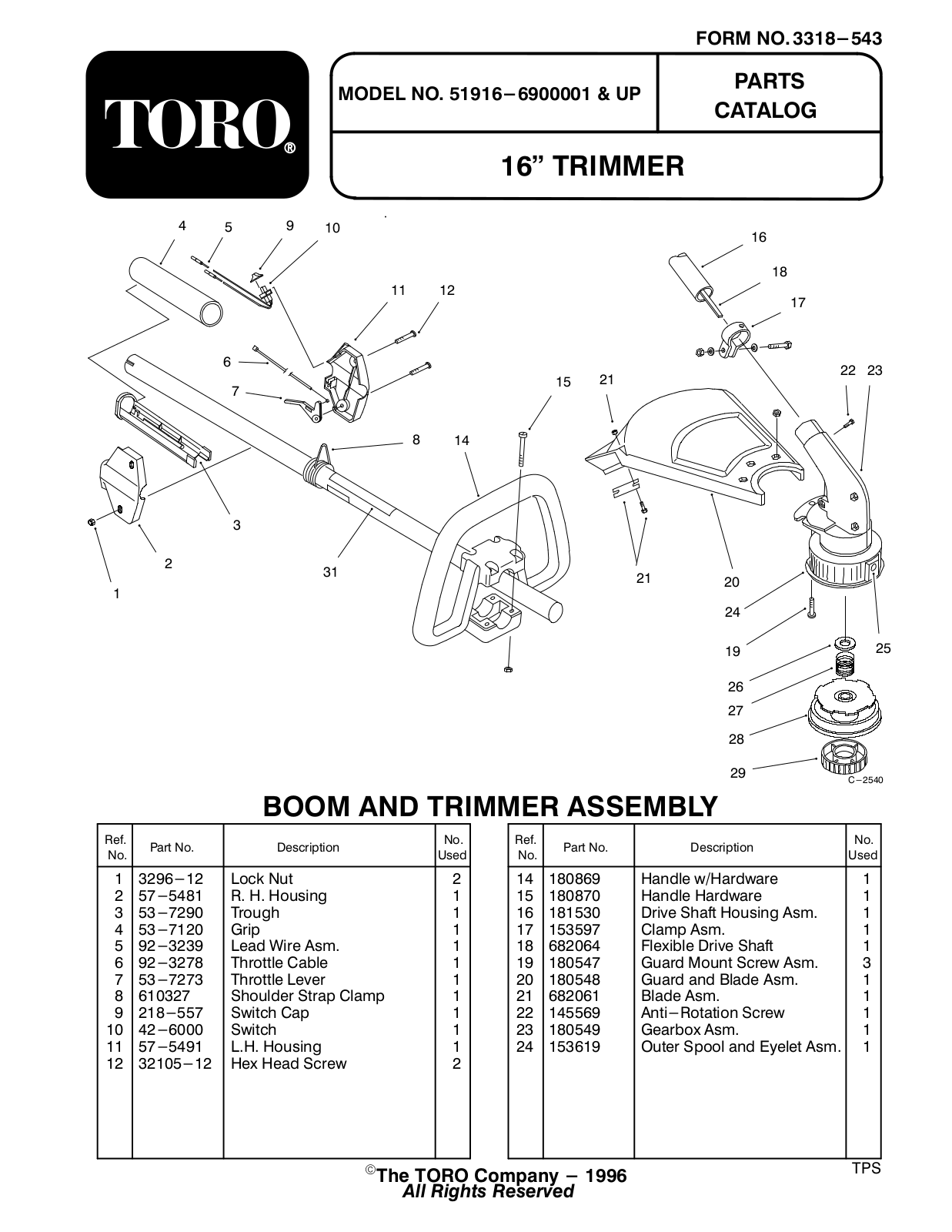 Toro 51916, 51917 Parts Catalogue