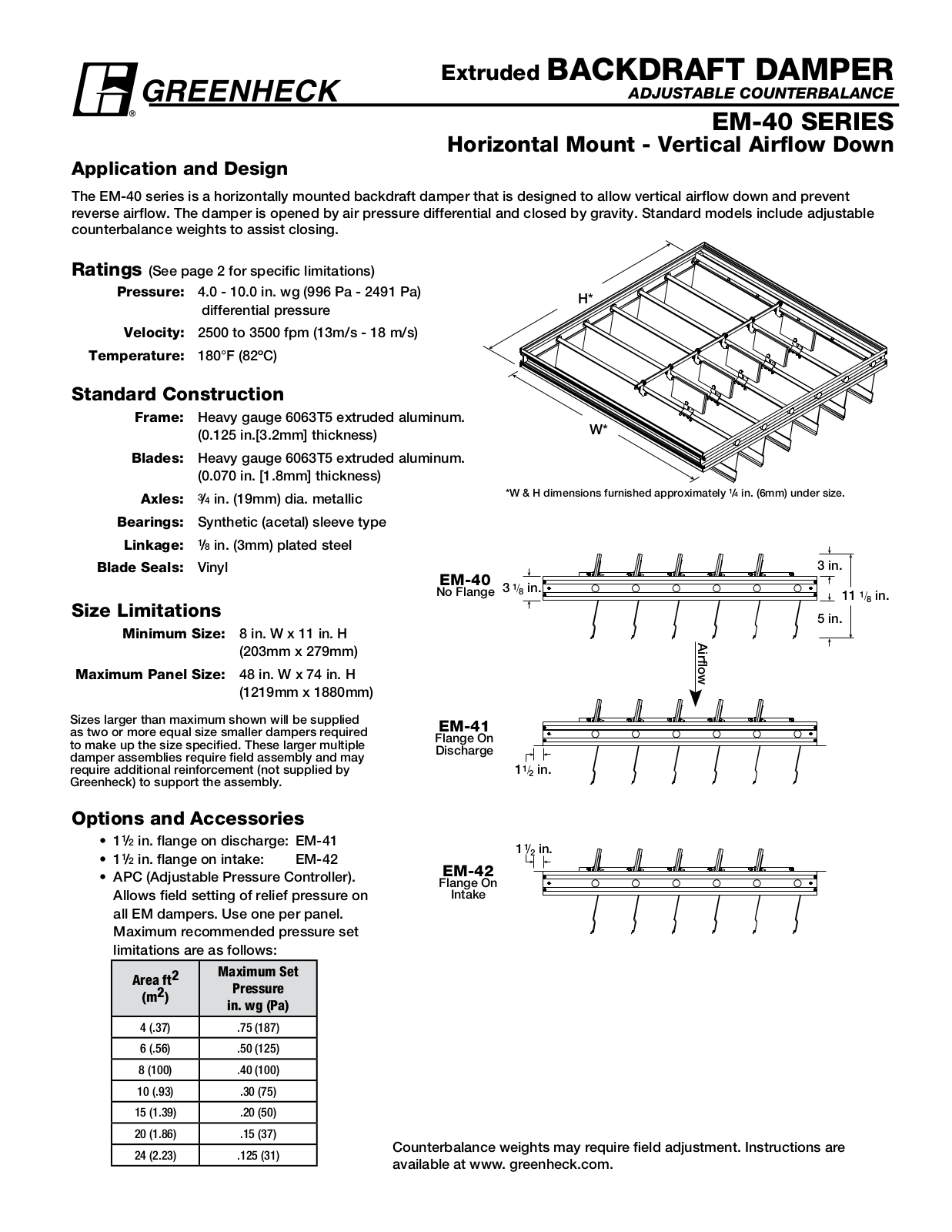 Greenheck Fan EM-40 User Manual