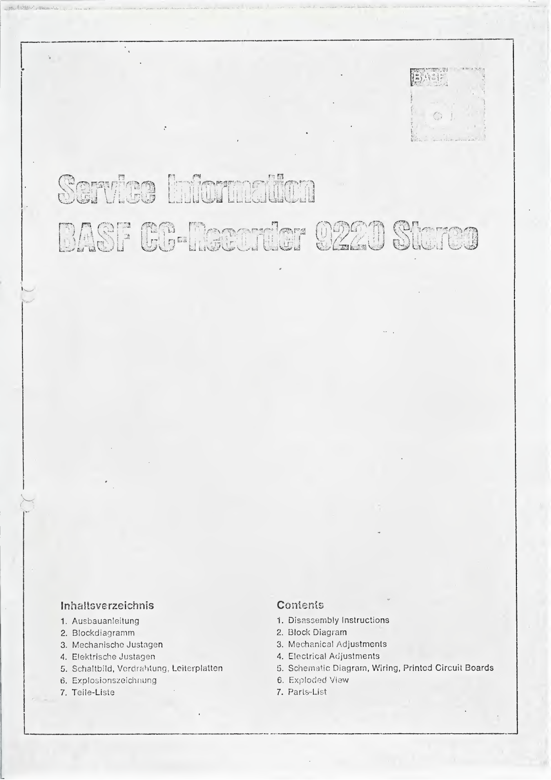 BASF 9220 Service manual