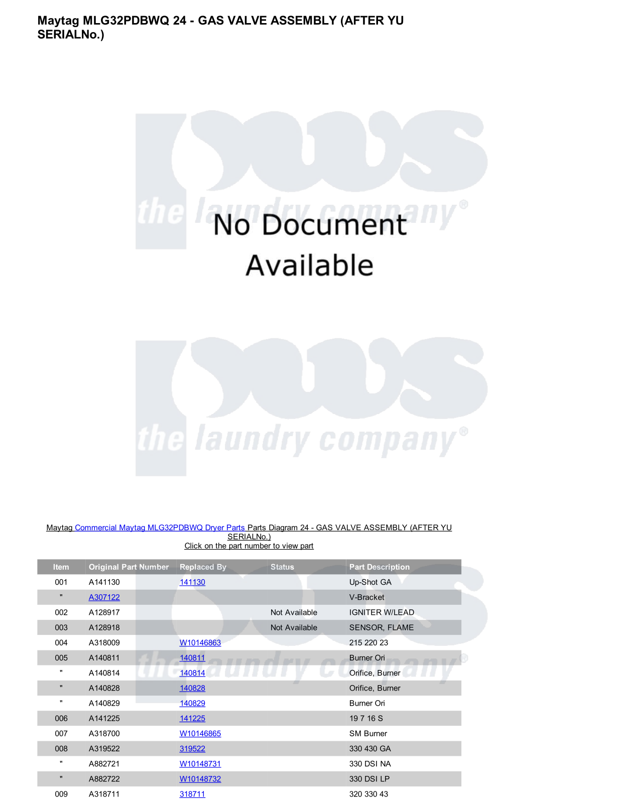 Maytag MLG32PDBWQ Parts Diagram