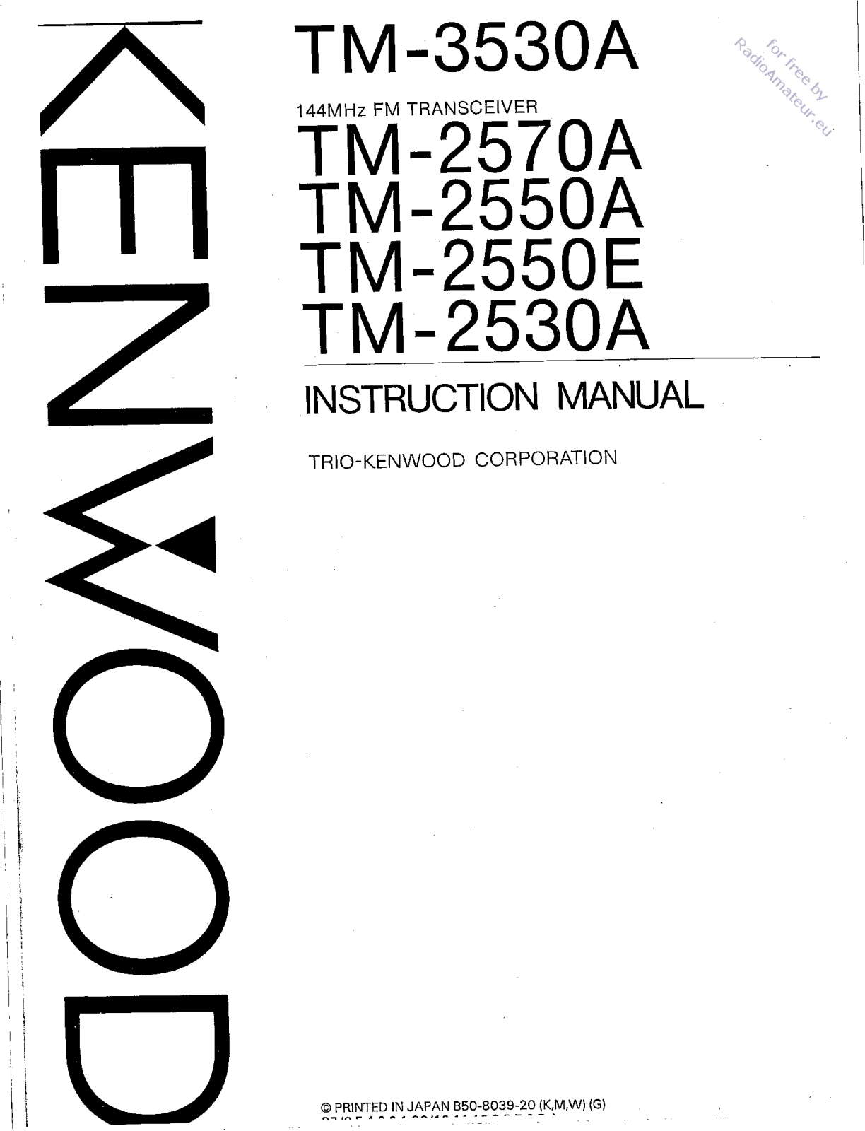 Kenwood TM2570, TM2550, TM3530 User Manual