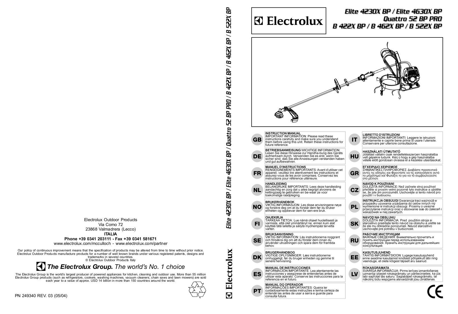 Electrolux B 462 X BP, B 422 XBP, B 522 X BP User Manual