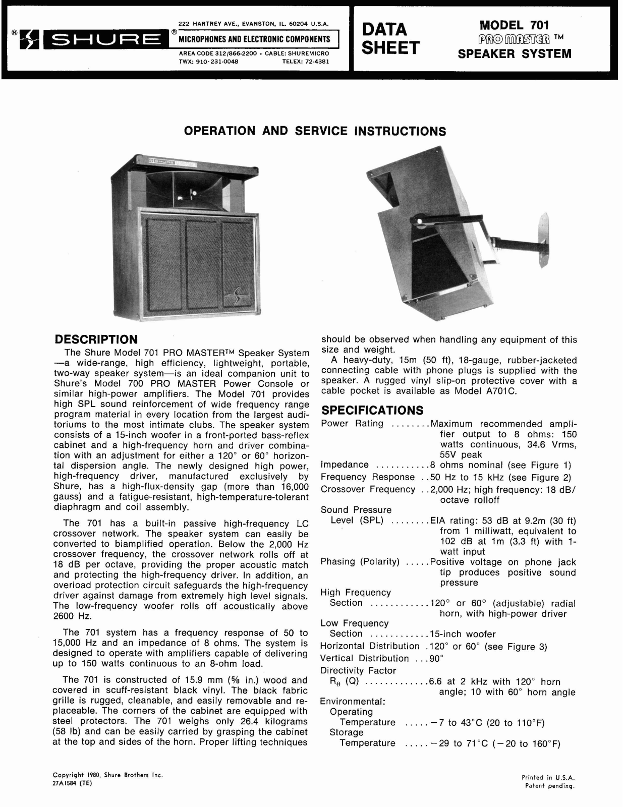 Shure Pro Master 701 User Guide - ManualMachine.com