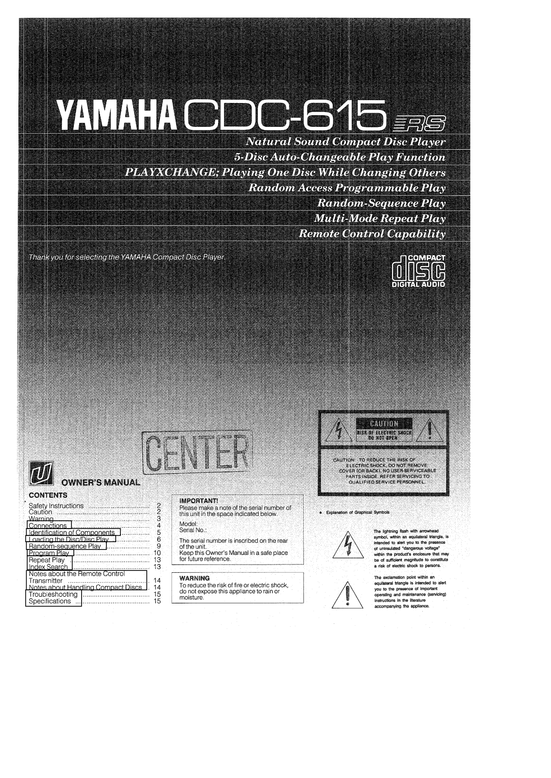 Yamaha CDC-615, CDC-615RS Owner Manual