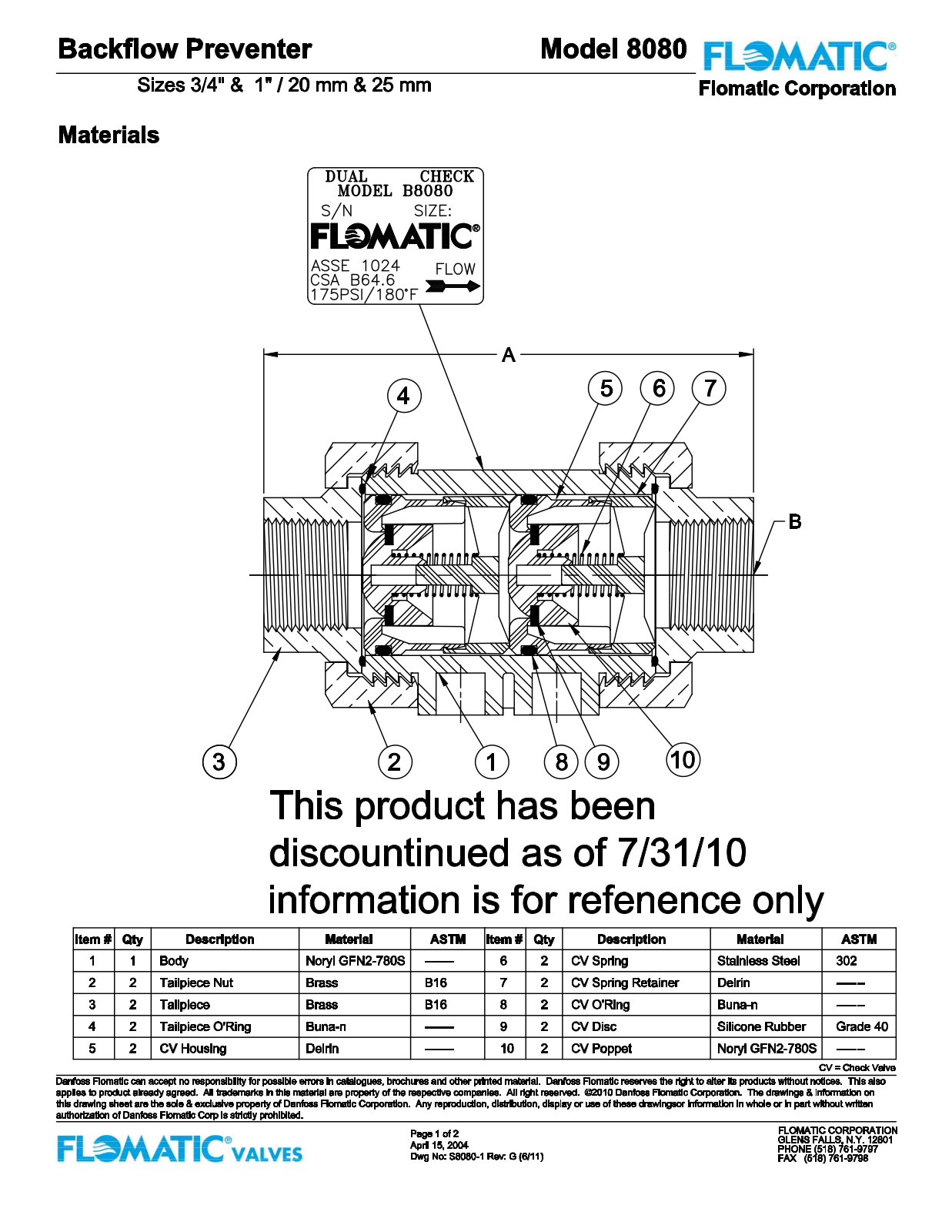 Flomatic 8080 Parts List