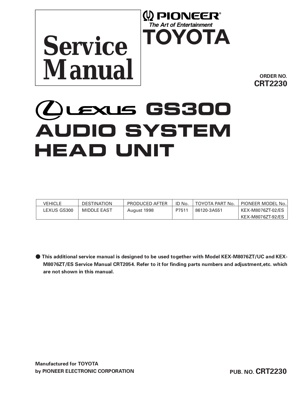 Pioneer KEX-M8076ZT Service Manual