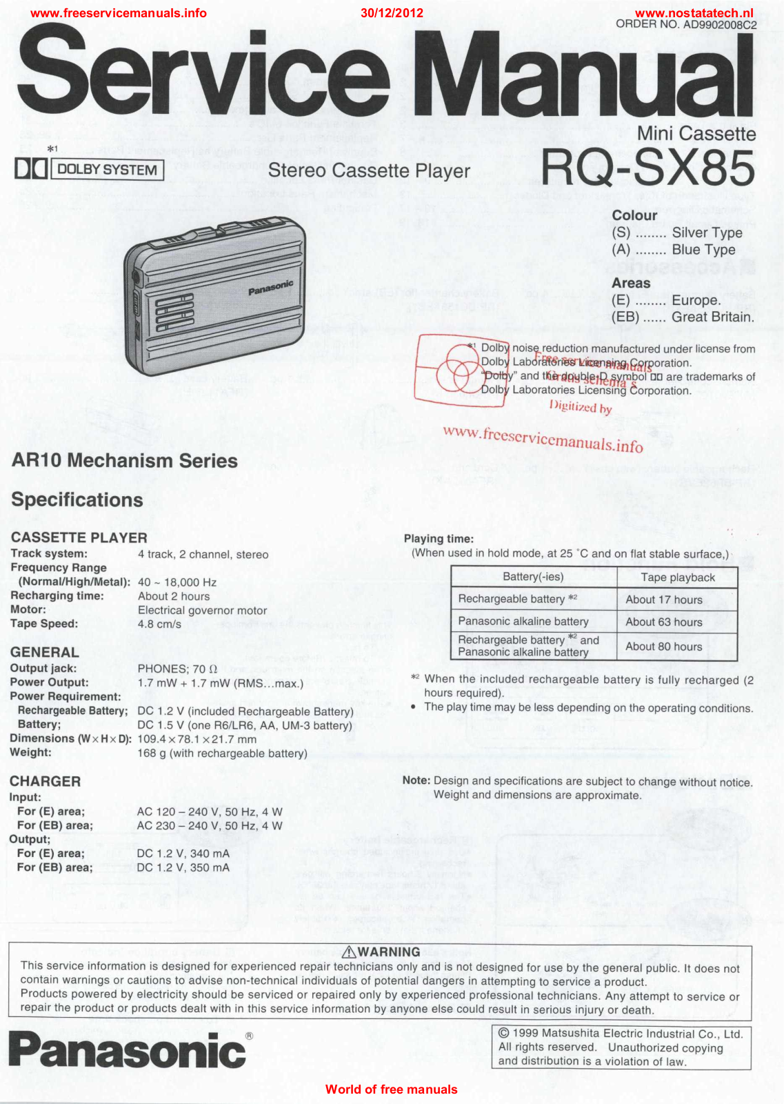 Panasonic RQ-SX-85 Service Manual