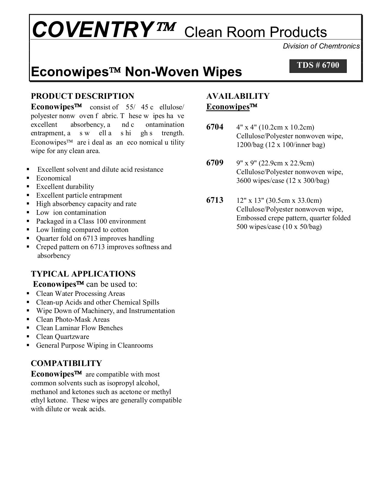 Chemtronics 6700 Data Sheet