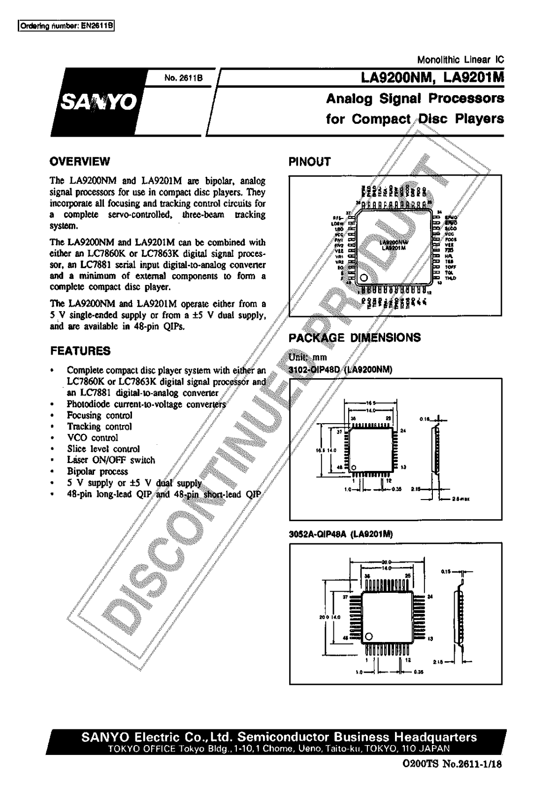 Sanyo LA9201M Specifications