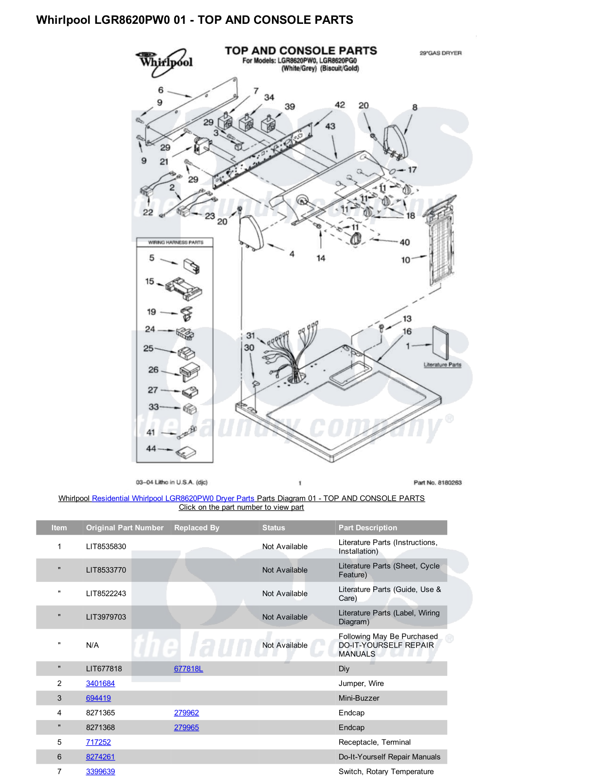 Whirlpool LGR8620PW0 Parts Diagram