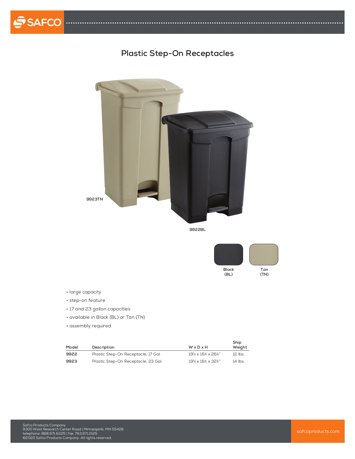 Safco 9922TN, 9923TN, 9923BL, 9922BL User Manual