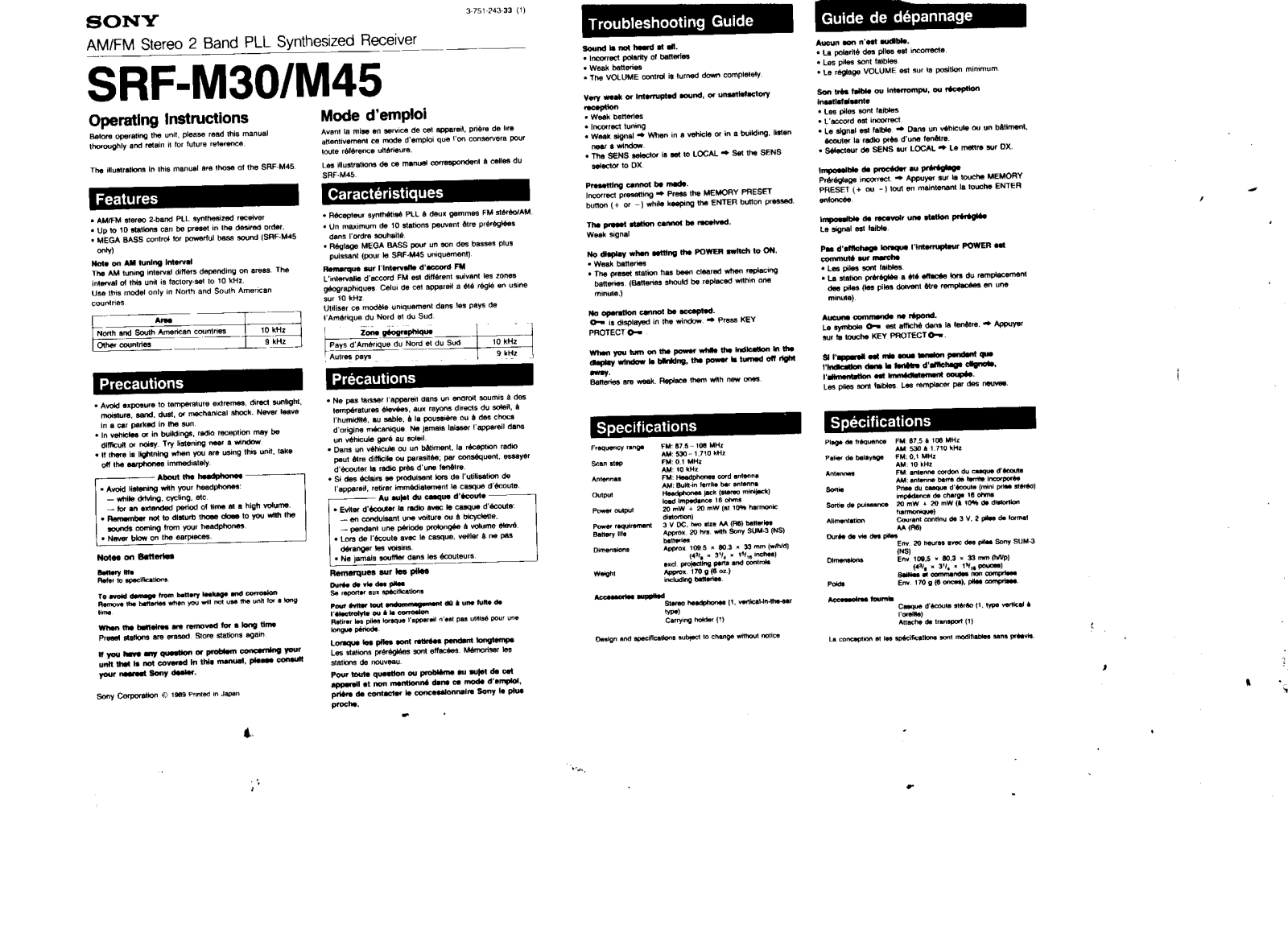 Sony SRF-M30 User Manual