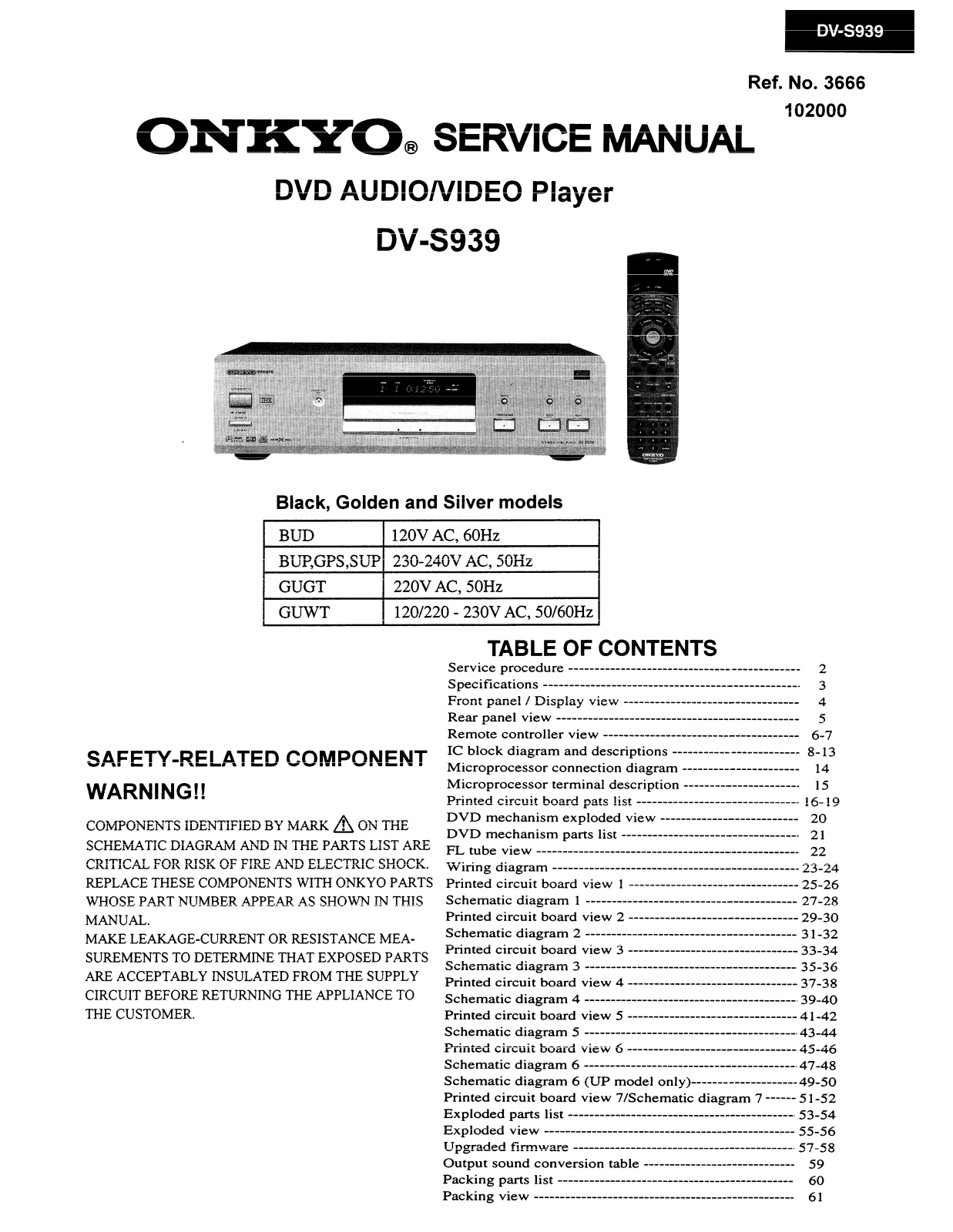 Onkyo DVS-939 Service manual